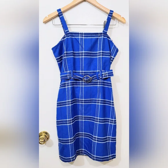 Justice | Dresses | Justice Juniors Size 6 Blue Plaid Cami Midi Belted Dress  Zips Up In Back Punks | Poshmark